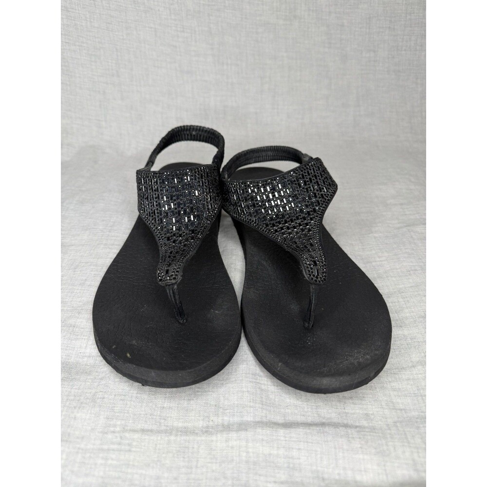 Skechers Sandals Womens 9 Meditation Black Rock Crown Slingback Flats 31560 - Picture 4 of 10